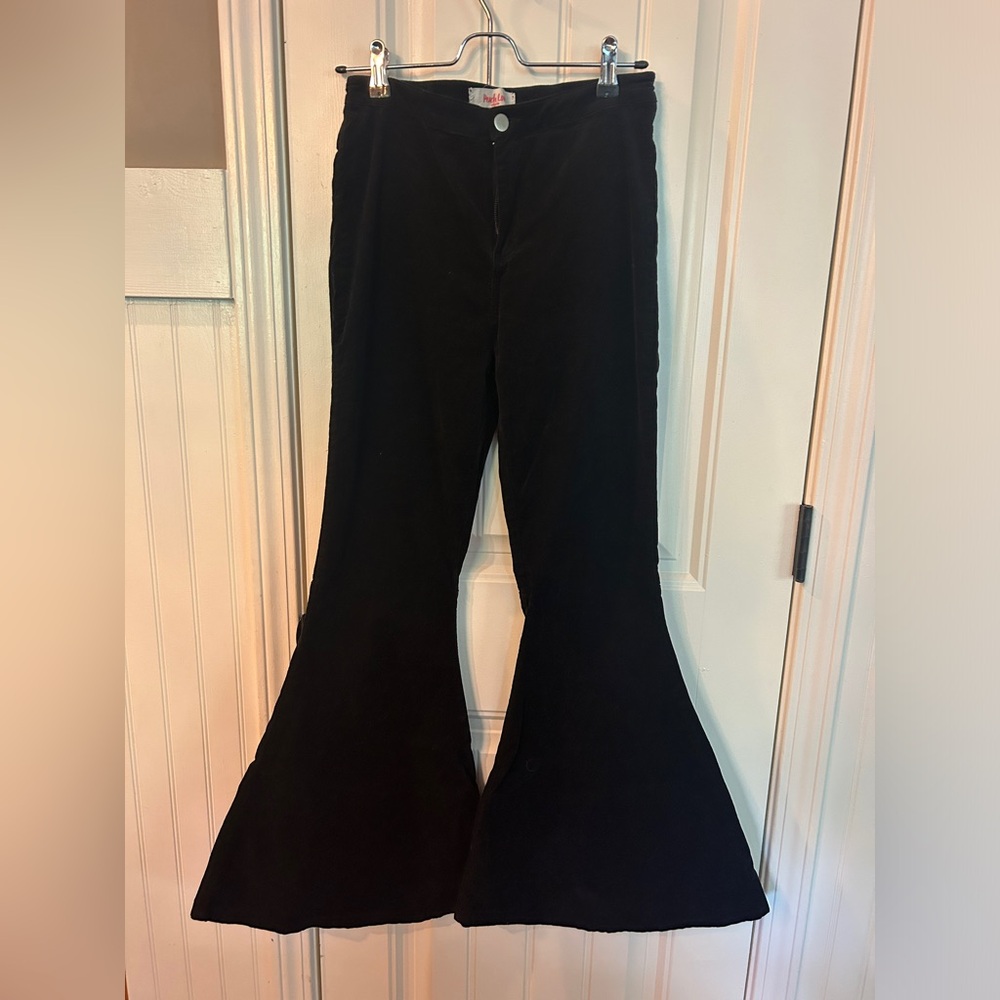 Peach love corduroy black pants high rise flare
